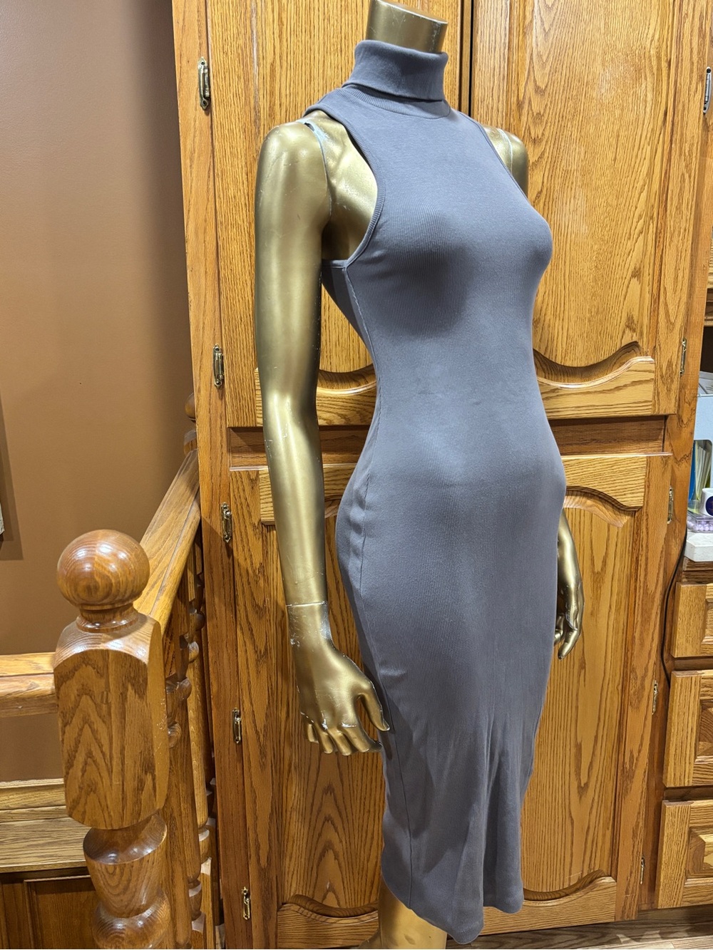 Zara Sleeveless Turtleneck Midi Dress in Charcoal - Picture 2 of 9